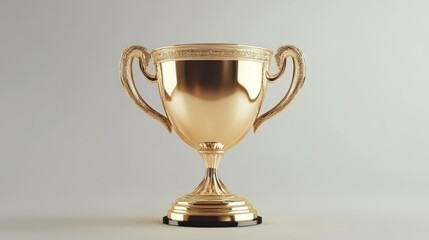 3D Golden Trophy Cup with Handles - Isolated on White Background