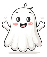 Ghost hand drawn boo illustration vector, Cartoon Halloween ghost, Cute ghost Halloween theme flat vector illustration