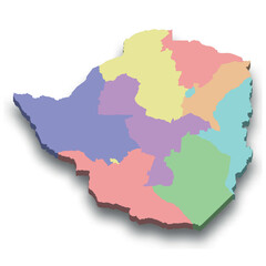 Fototapeta premium 3d isometric colored map of Zimbabwe