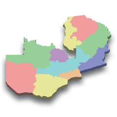 Fototapeta premium 3d isometric colored map of Zambia