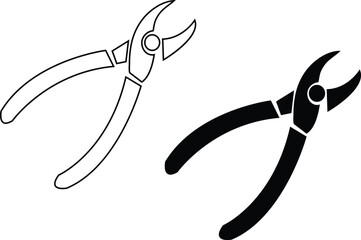 Wire cutters icon isolated on white background. Builder, construction and repair hand tools with plastic handles. Side cutters vector illustration with transparent background.