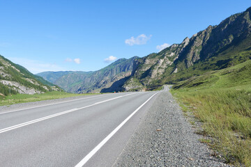 road in the mountains under the blue sky, Russia, Siberia, Altai mountains