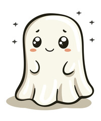 Ghost hand drawn boo illustration vector, Cartoon Halloween ghost, Cute ghost Halloween theme flat vector illustration