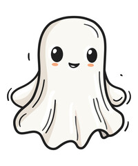 Ghost hand drawn boo illustration vector, Cartoon Halloween ghost, Cute ghost Halloween theme flat vector illustration