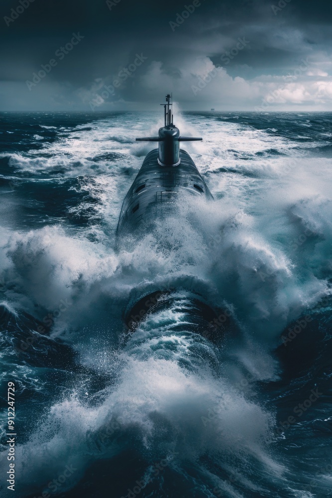 Poster a submarine is seen in the middle of a large body of water, offering a glimpse into the world beneat