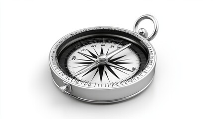 3D Silver and Black Compass with North Needle - Stock Image