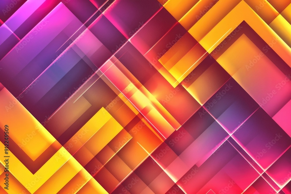 Poster A vibrant abstract design featuring squares and lines on a bright background