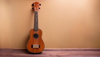 Fototapeta premium An Instrument - Ukulele Instrument Standing On a Clean Background. Beauty Photo. 