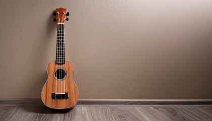 Fototapeta premium An Instrument - Ukulele Instrument Standing On a Clean Background. Beauty Photo. 
