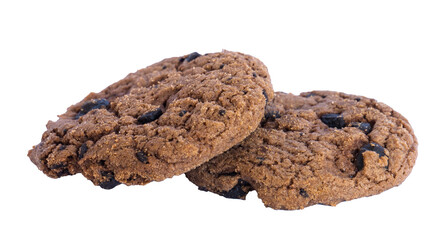 Close-up view of chocolate chip cake isolated