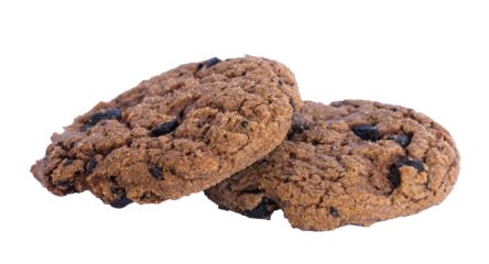 Close-up view of chocolate chip cake isolated