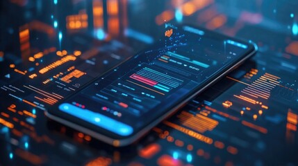 Obraz premium Modern Fintech Mobile Banking App Interface on Smartphone Screen with User-Friendly Design