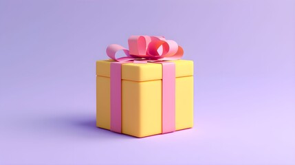 prezent, wstążka, fioletowy, pastelowy, styl cartoonowy, jaskrawe kolory, ilustracja 3D, minimalistyczny, celebracja, niespodzianka, hojność, proste formy, elegancki, tło, święta, prezent, promocja, 
