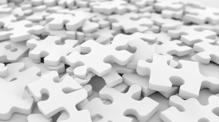 3D White Minimalist Puzzle Pieces Scattered - Abstract Background