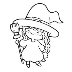 cartoon witch drawing with line art style. you can give color you want. witch vector illustrations