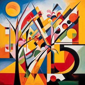 Blooming trees with mites colors in the style of vasiky kand