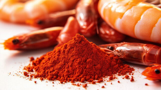 Vibrant Astaxanthin Powder in a Close-Up View Highlighting Its Antioxidant Benefits and Seafood Connection