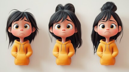 3D cartoon children faces of different colors with Happy and sad ,angry,cry,laugh,happy,smile,Emoticons with different moods,copy space,Vector illustration.