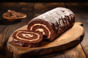 Chocolate Swiss Roll, Round Sponge Cake, Sliced Rolled Vanilla Biscuit with Cocoa Cream Filling