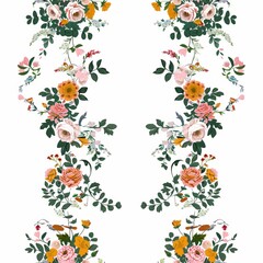 Obraz premium Seamless pattern of floral bouquets and garlands