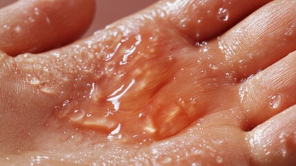 Fototapeta premium Close-up of Fluid-Filled Blister on Hand - Skin Condition
