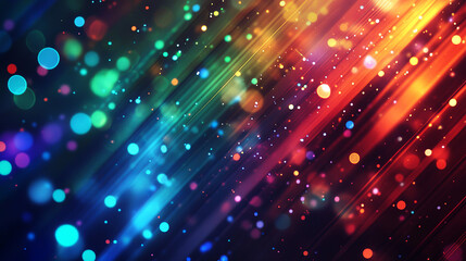 Fototapeta premium Colorful bokeh circles on a dark background create an atmosphere of magic. Bright pink and blue spots add dynamism and festive mood to the image.