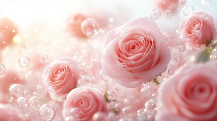 Roses and small water drops, fresh and fragrant.