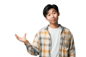 young asian man questioning gesture isolated on white or transparent png