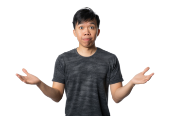 young asian man questioning gesture isolated on white or transparent png
