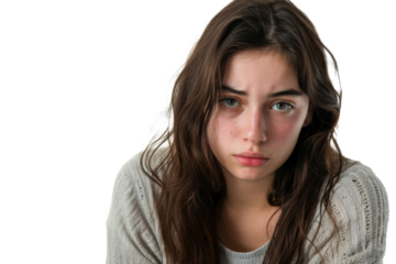 young woman looking depressed and sad, isolated on white or transparent png, isolated on white or transparent png