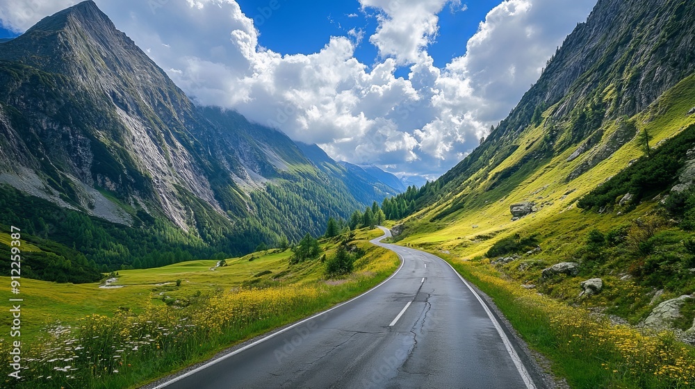 Wall mural mountain landscape along the road to stelvio pass in the bolzano province, trentino-alto adige, ital