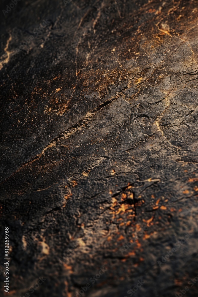 Poster A close-up shot of a piece of black rock with unique texture and pattern