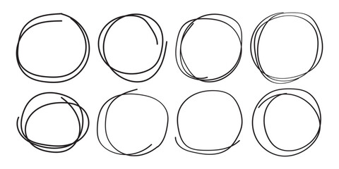 Doodle grunge circle, hand drawn circles vector illustration. Perfect for backgrounds, overlay, design elements. Unique, creative, artistic appeal. Monochromatic, black lines on white background