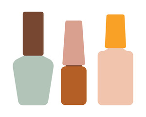 Flask set. Packaging for gel polish, oil or perfume. Cute bottles. Isolated vector illustration in clip art style