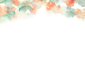 秋　オレンジとグリーンのマーブル模様　水彩背景イラスト