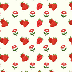 seamless pattern fun summer strawberry floral natural illustration