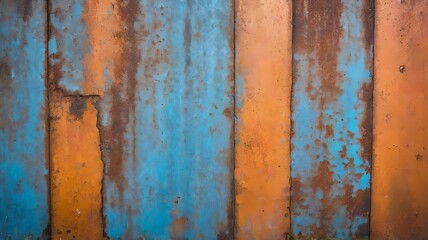 Rusty orange blue steel wall texture. Grunge metal background