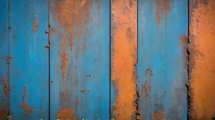 Fototapeta premium Rusty orange blue steel wall texture. Grunge metal background