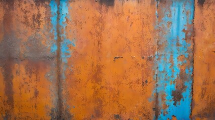 Rusty orange blue steel wall texture. Grunge metal background