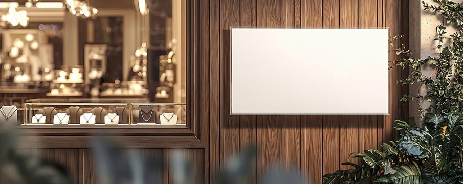 Blank trapezoid store signage design mockup isolated, leather badge clear shop template flush-mounted on the wall outside, signboard for logo presentation of jewelry store