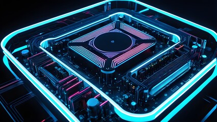 Obraz premium A computer chip with neon lights surrounding it