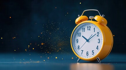 A vibrant yellow alarm clock with sparkling effects symbolizes the passage of time and the importance of punctuality.