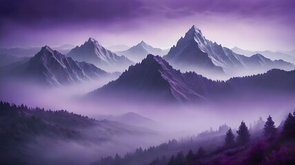Obraz premium Majestic mountains shrouded in purple mist create a mystical landscape. The concept of nature, tranquility and mystery.,
