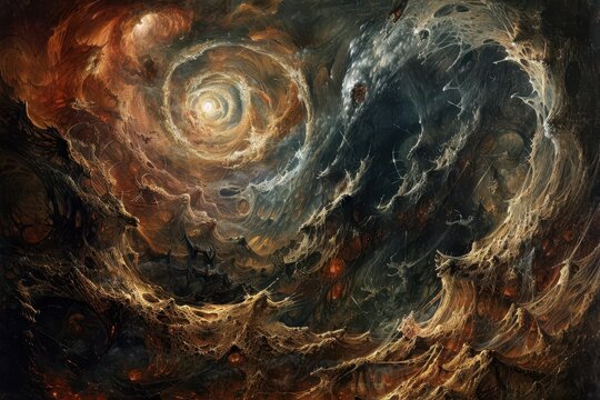 nightmarish descent into a surreal hellscape writhing figures and grotesque demons swirling in a maelstrom of fire and shadow danteesque scenes of torment unfold in vivid detail