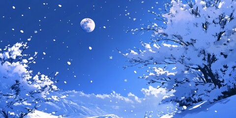 Snow's Serenade: An Animated Snow Scene with Tranquil Snowflakes Dancing in the Moonlight