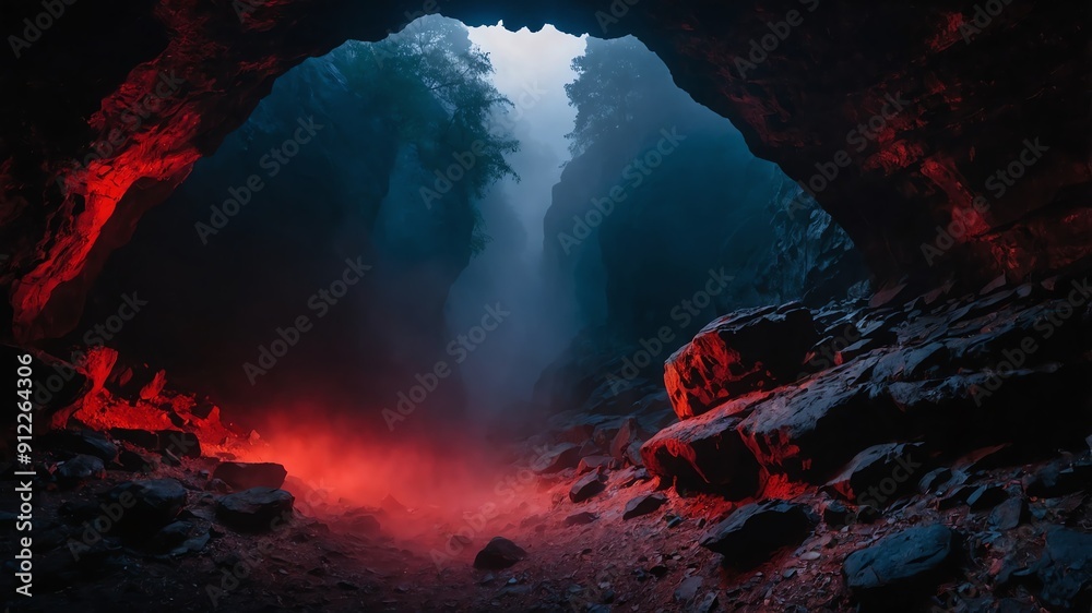 Canvas Prints red foggy mist on darkness in deep cave background backdrop