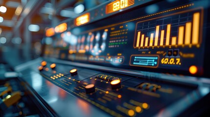 Automation and job displacement concept. Industrial Control Panel in a High-Tech Factory