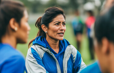 Fototapeta premium Female coach giving instructions to her team during a practice session