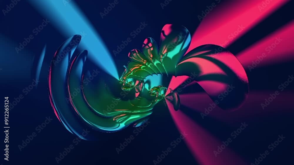 Wall mural abstract glossy object with rotating blue and violet light. simple loop able backdrop animation