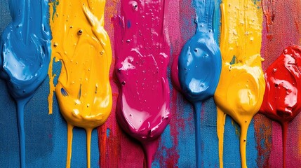 Abstract vivid paint drips on a canvas, artistic and bold background